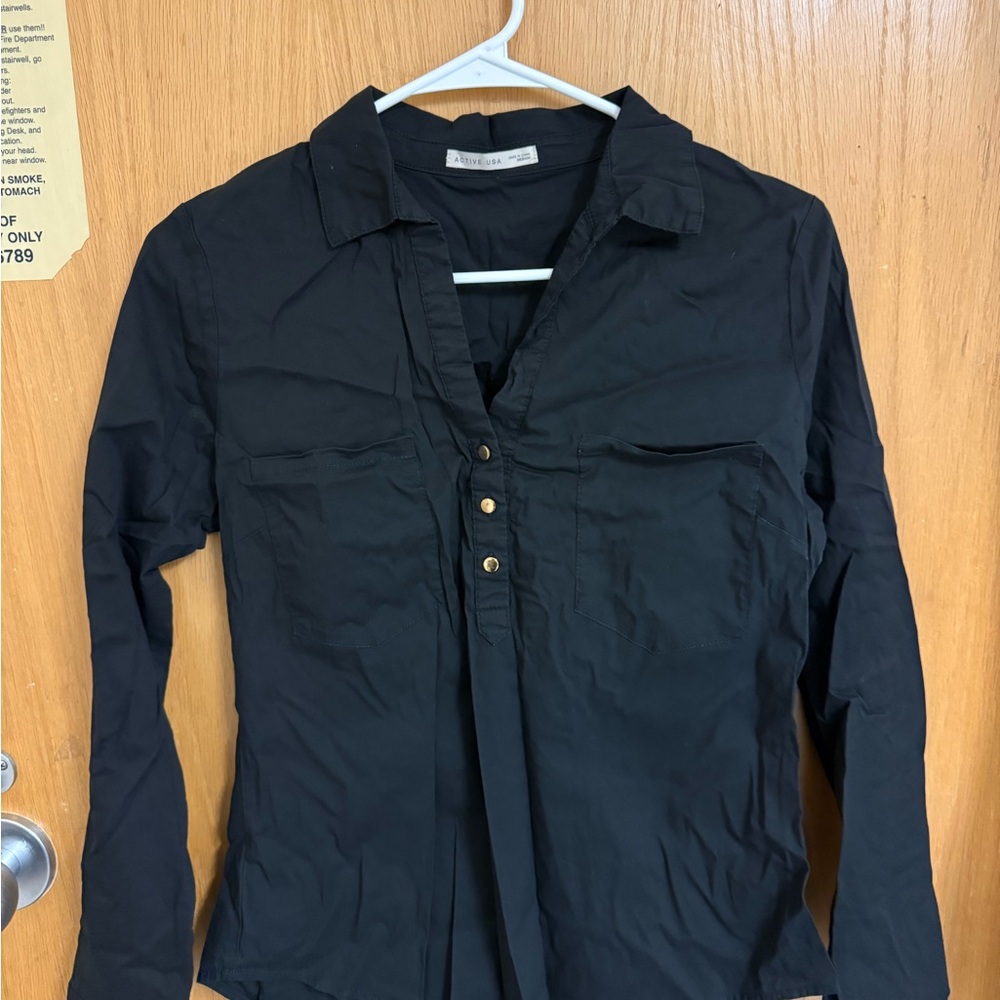 Active USA Black Casual Button-Down Shirt